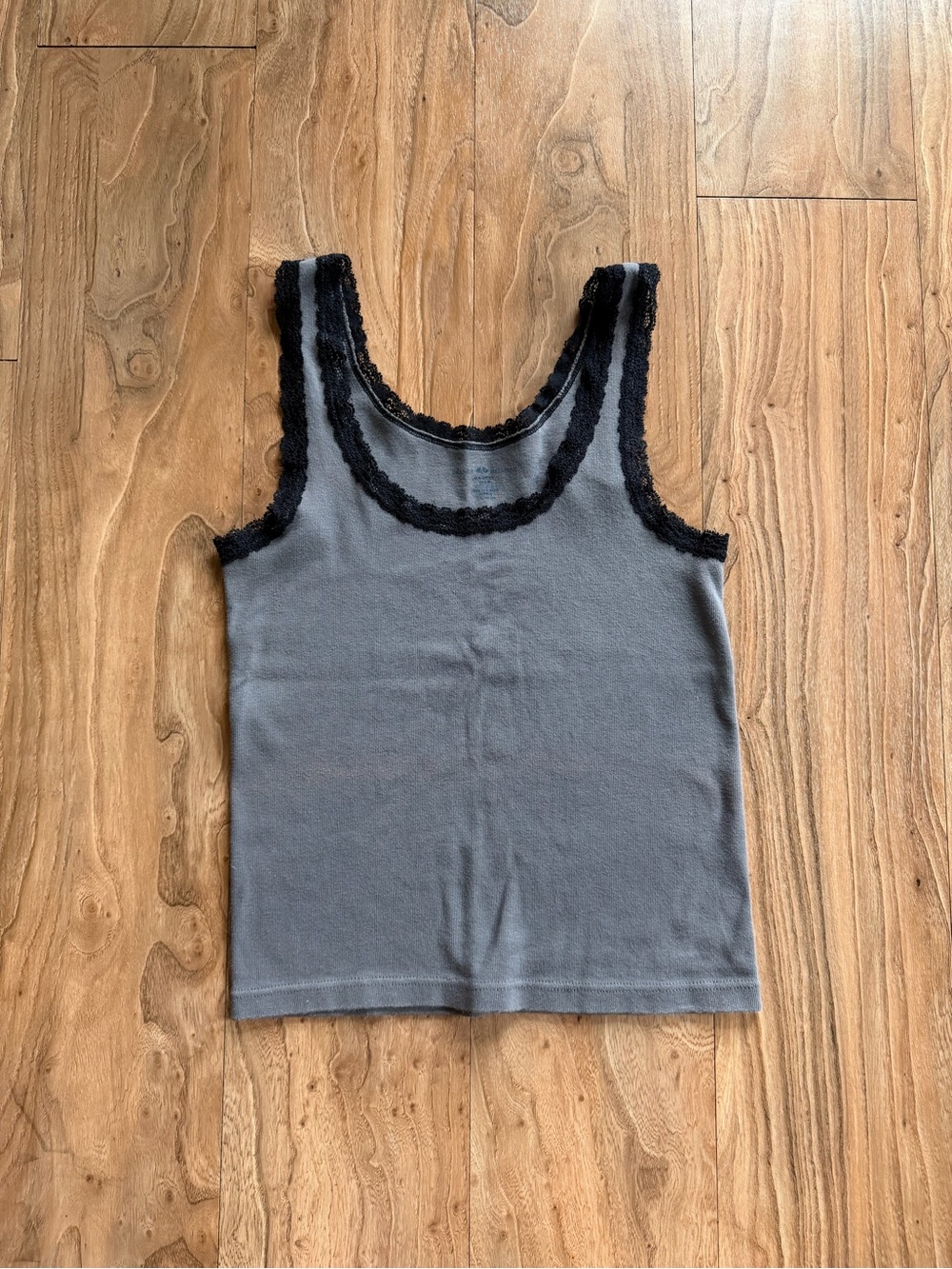 Brandy Melville gray tank top with black lace trim
